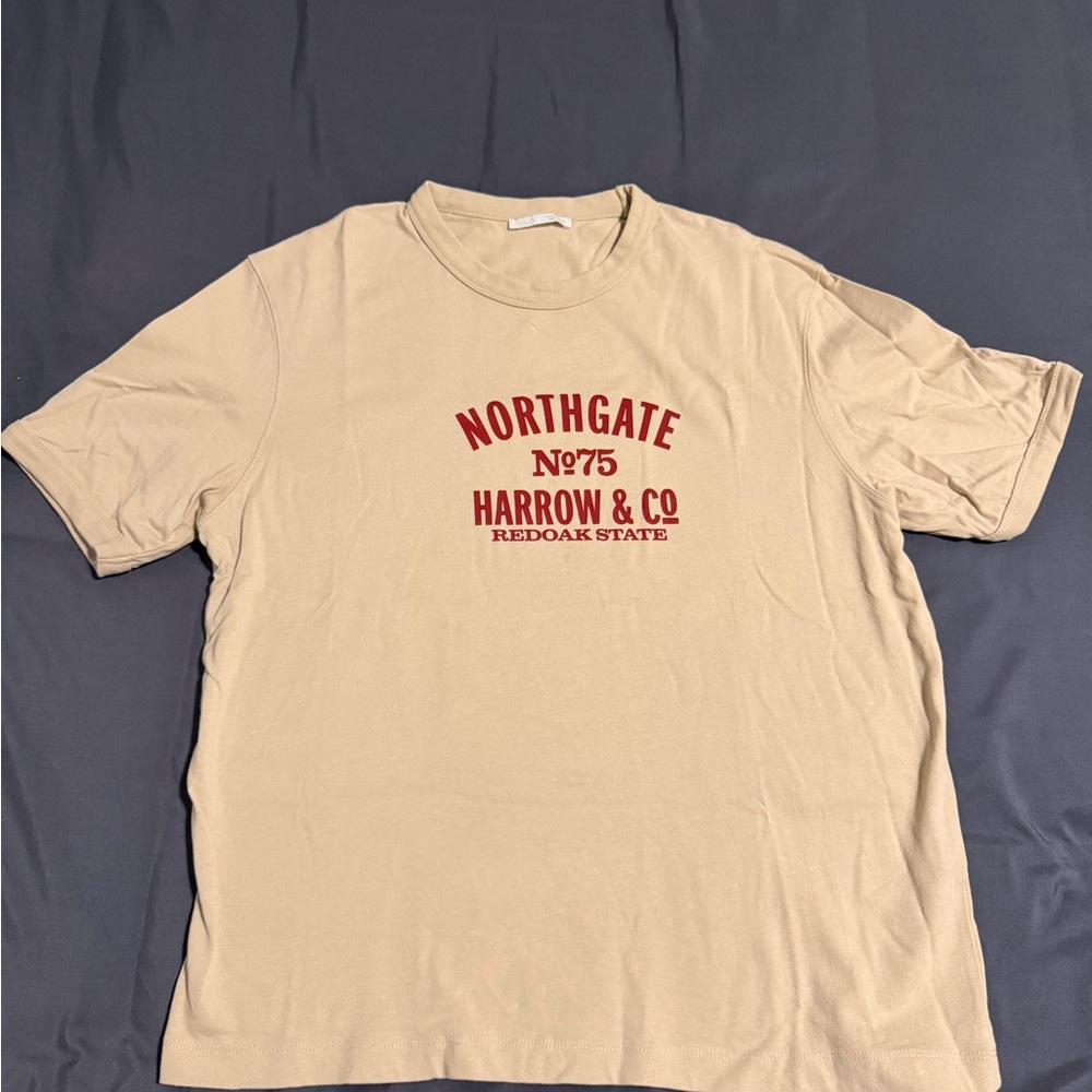 Zara Beige Graphic Tee with Red Print